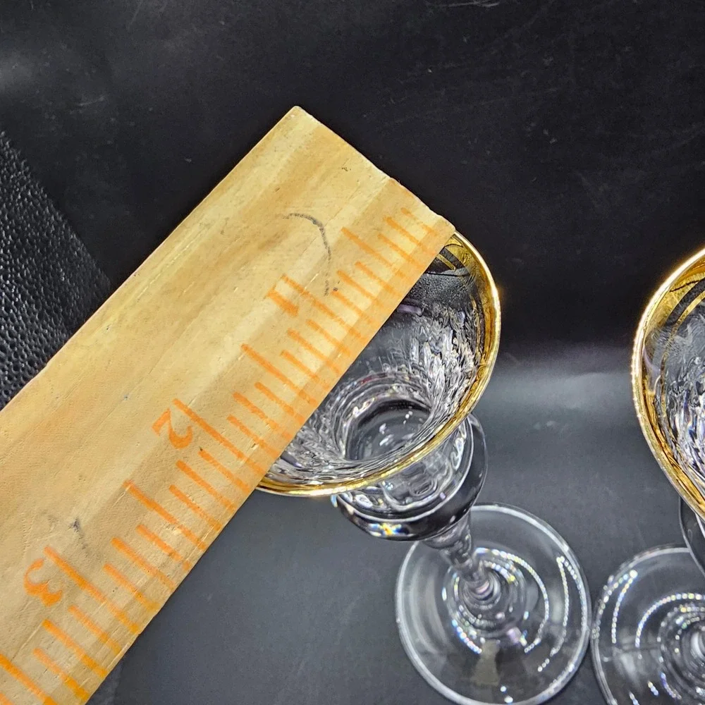 Vintage Gold Rim Cordial Glasses Set 2‎ Clear Stemware Liqueur Barware